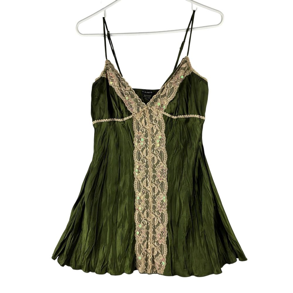 Fang Satin Lace Cami Women's Medium Y2K Lingerie Sequin Forest Fairy Goblincore